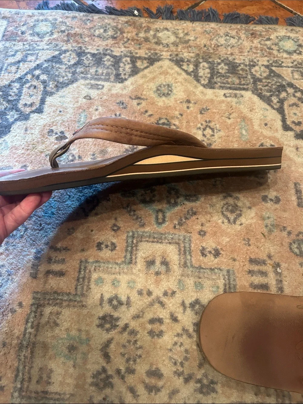 Rainbow Men’s Brown Leather-Style Flip Flop Sandal